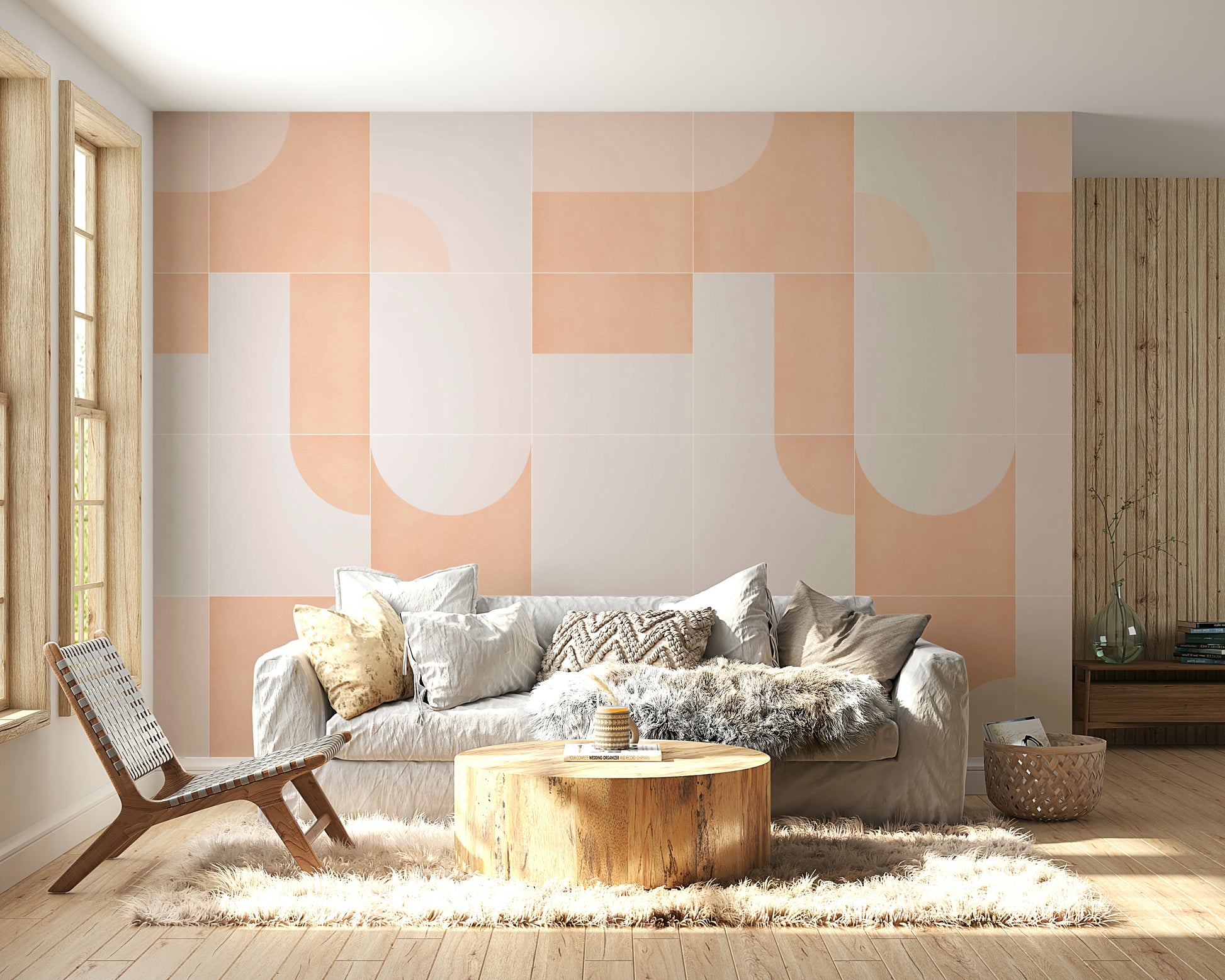 Geometric tile-inspired wall mural
