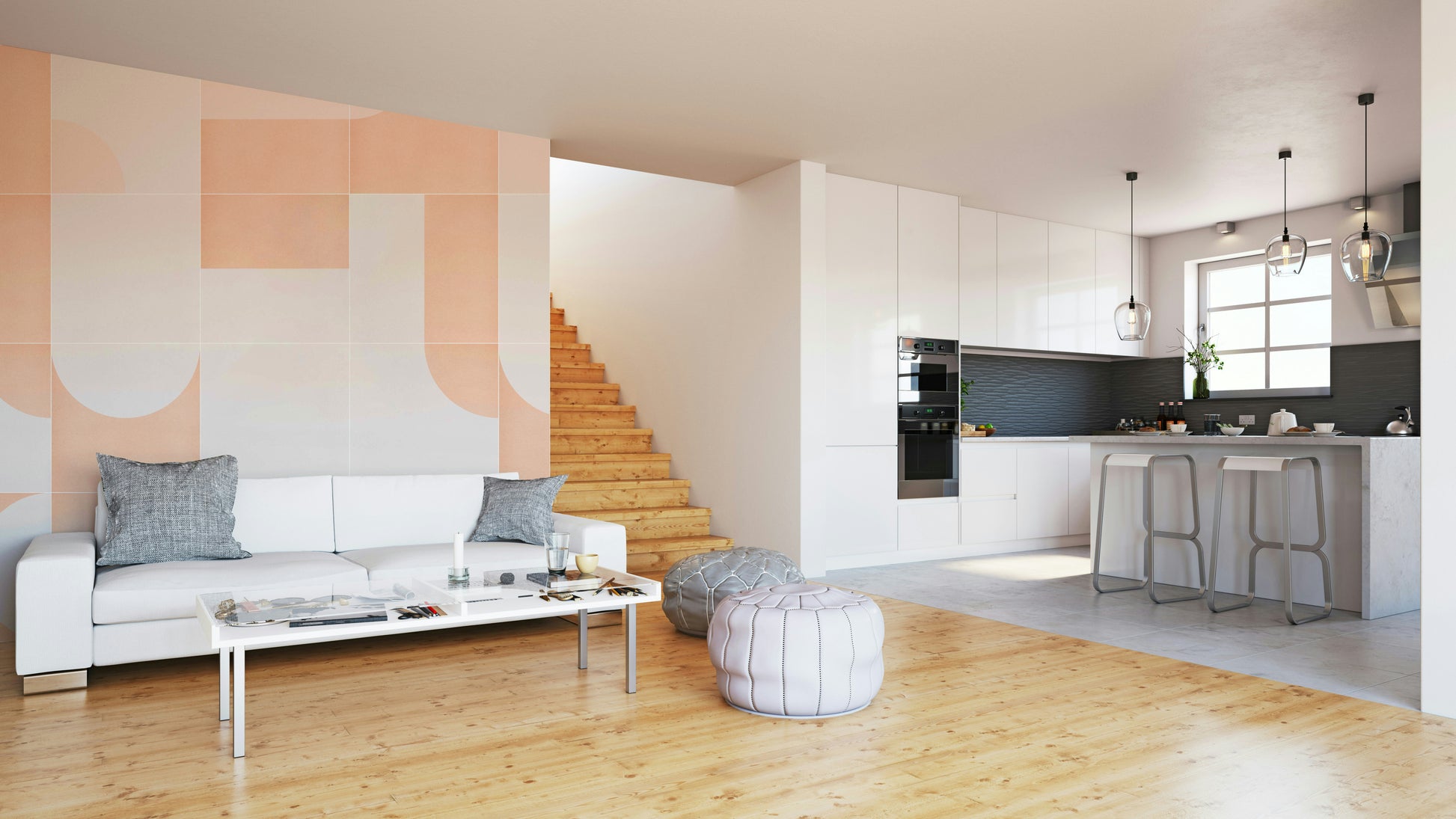 Terracotta and teal retro wall design
