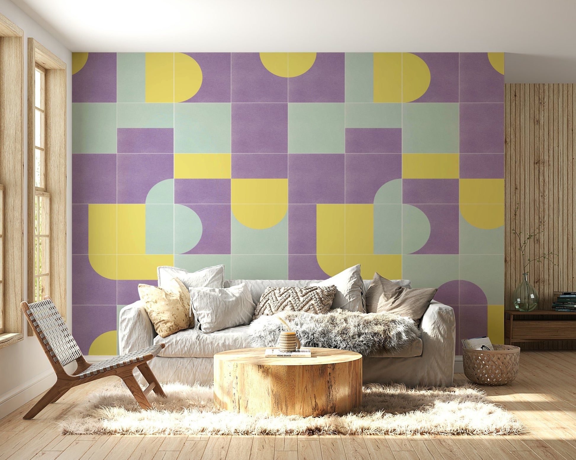 Weathered tile pattern on vintage wall mural

