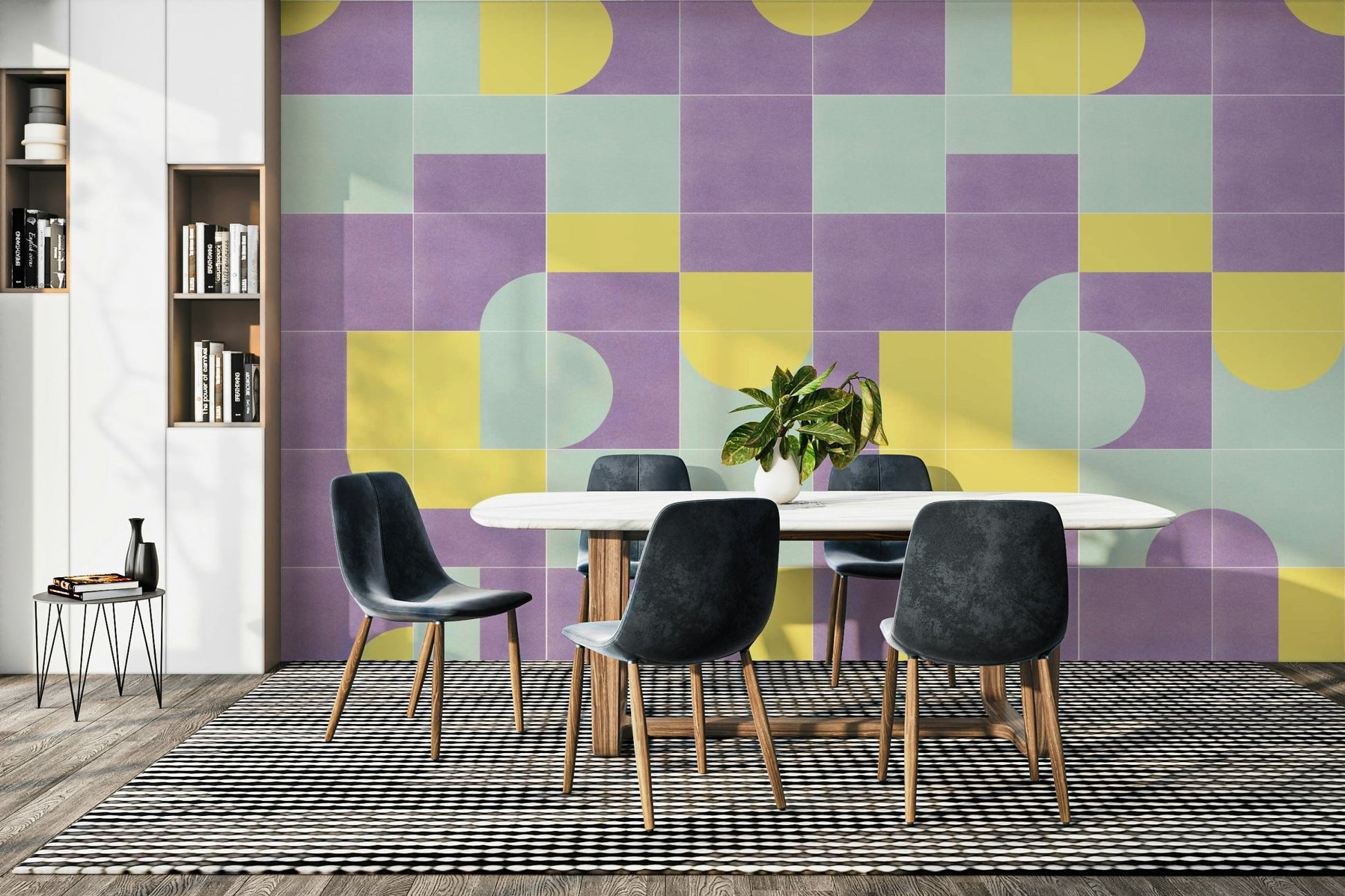 Geometric tile design in soft tones

