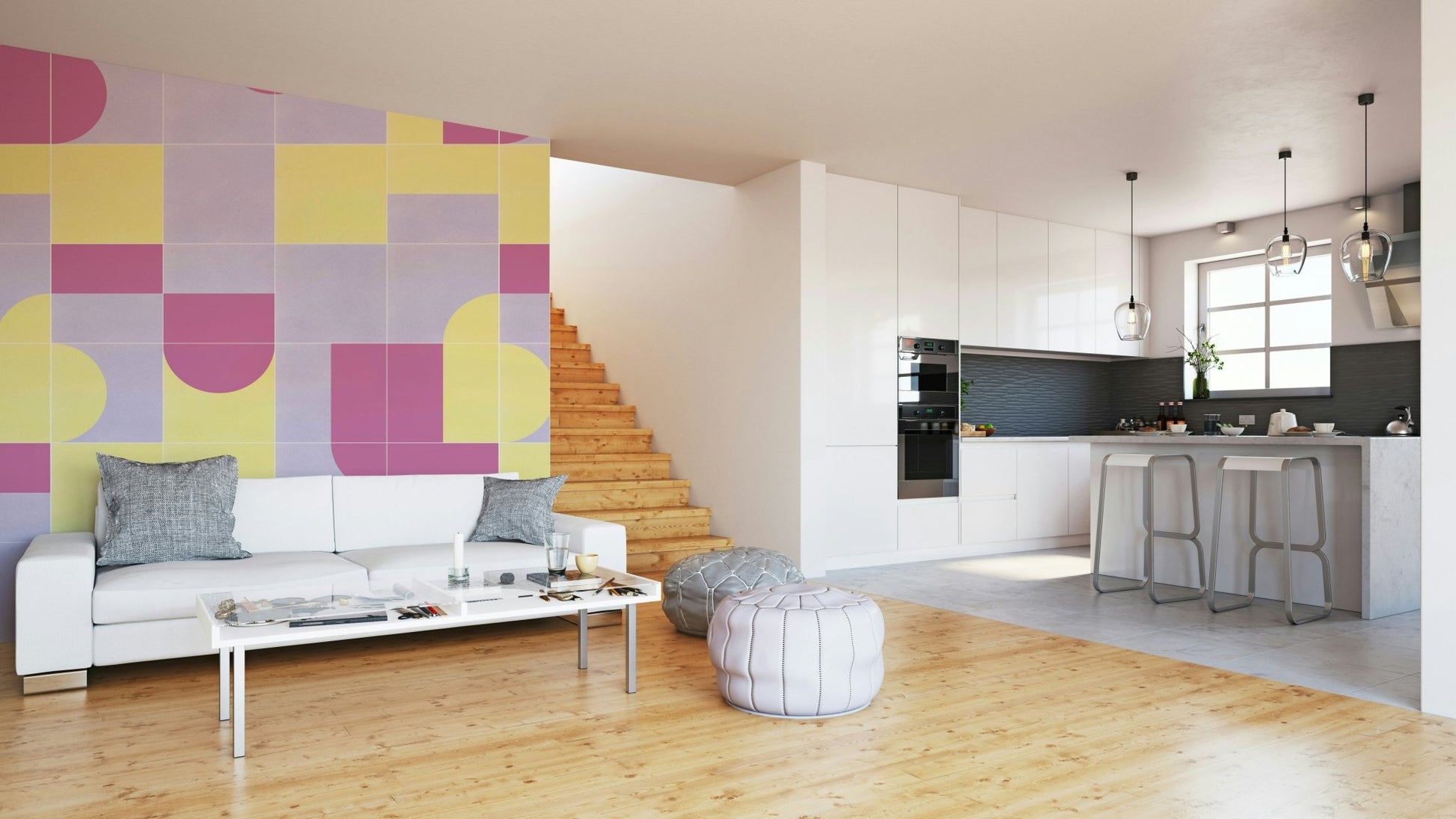 Earth-toned geometric tile wallpaper design

