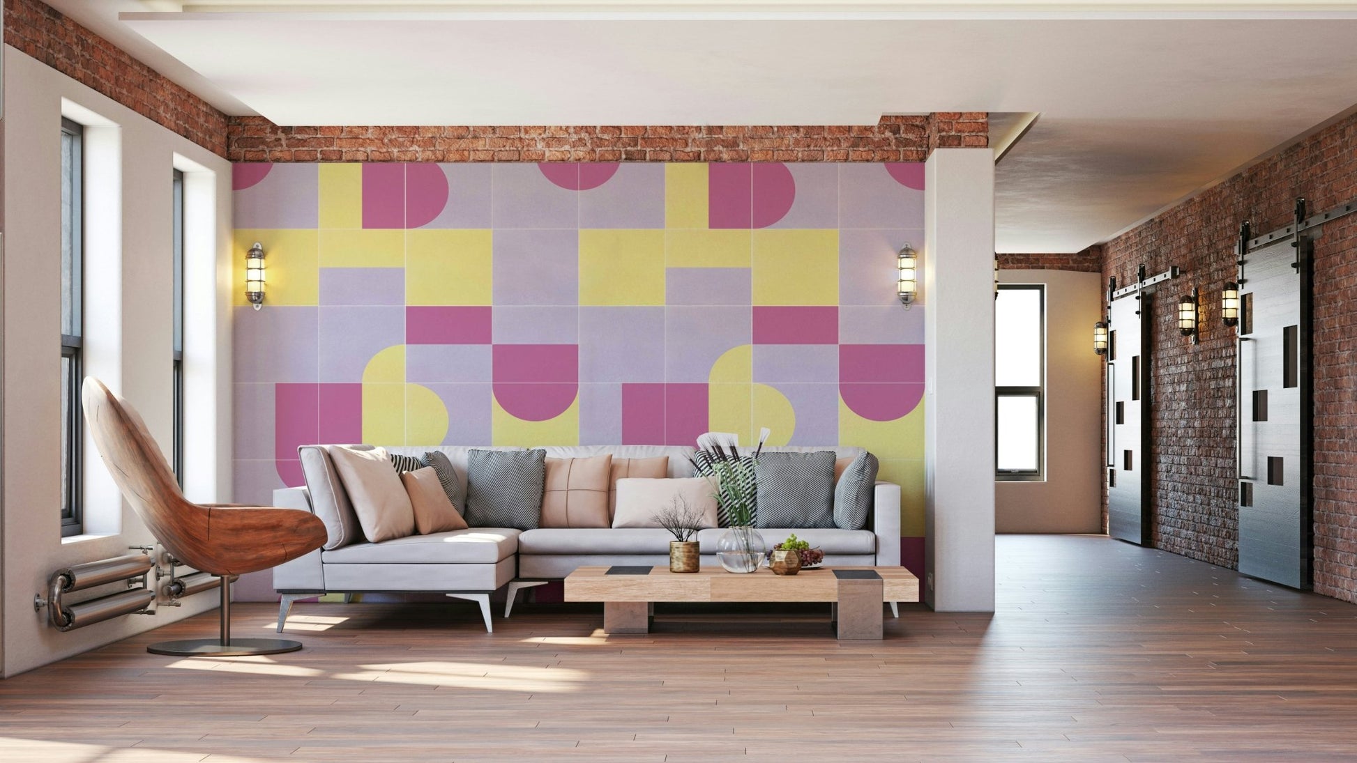Soft patterned mural wallpaper with retro charm

