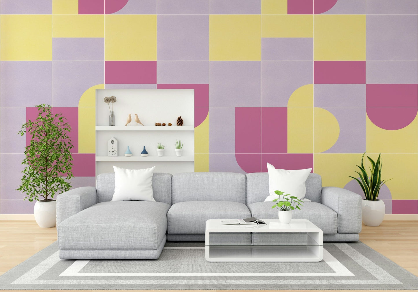 Faded tile pattern wall mural full view
