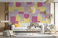 Neutral tile design on vintage mural wallpaper
