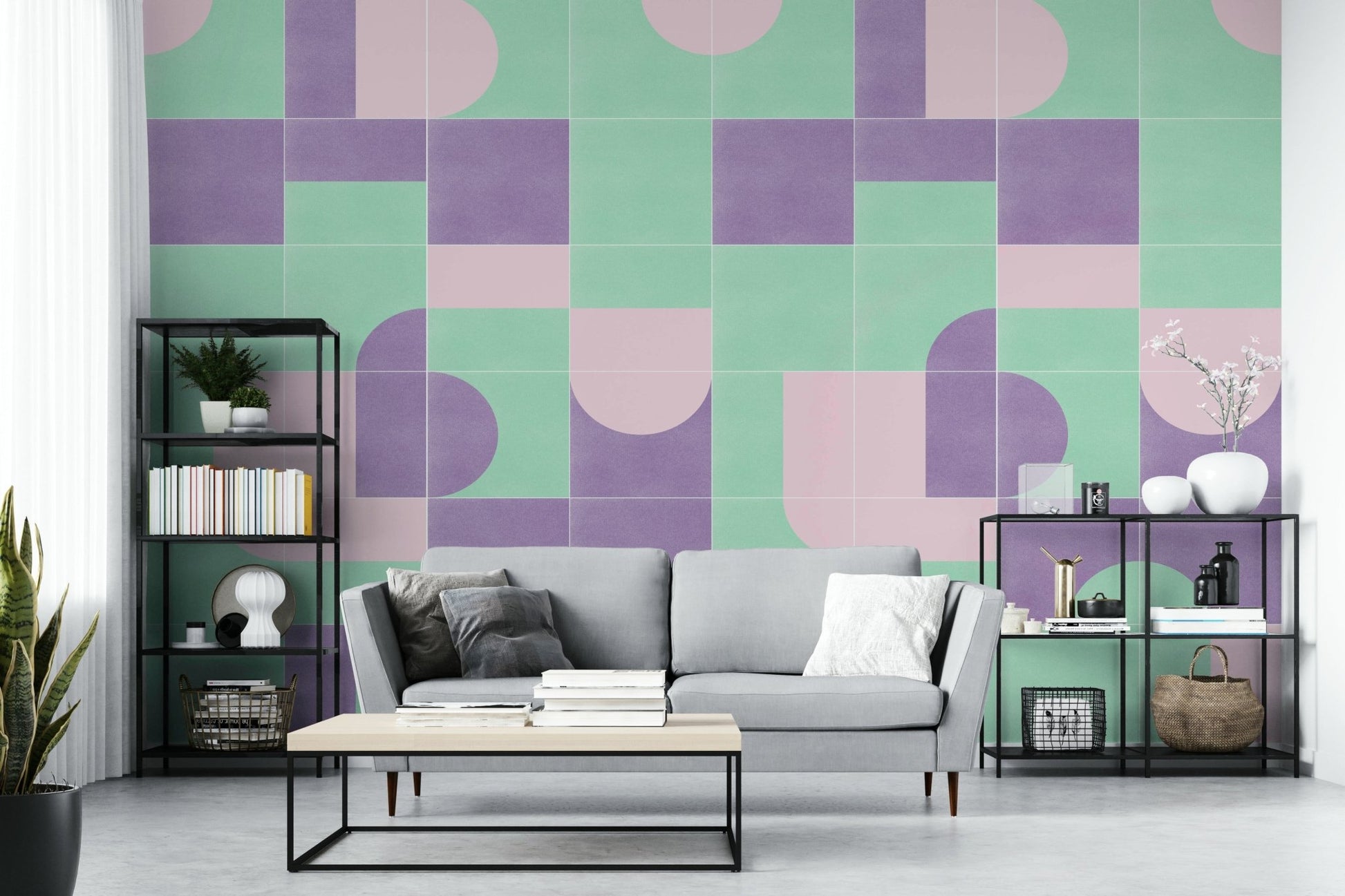Geometric tile wallpaper for calm spaces

