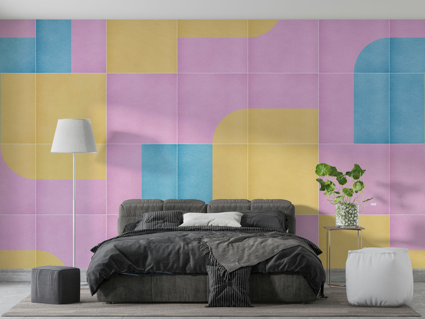 Earthy tile motif on wall mural

