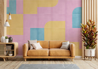 Warm and faded mural with tile look

