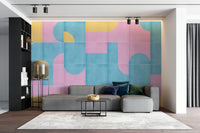 Faded tile design wall mural in soft hues
