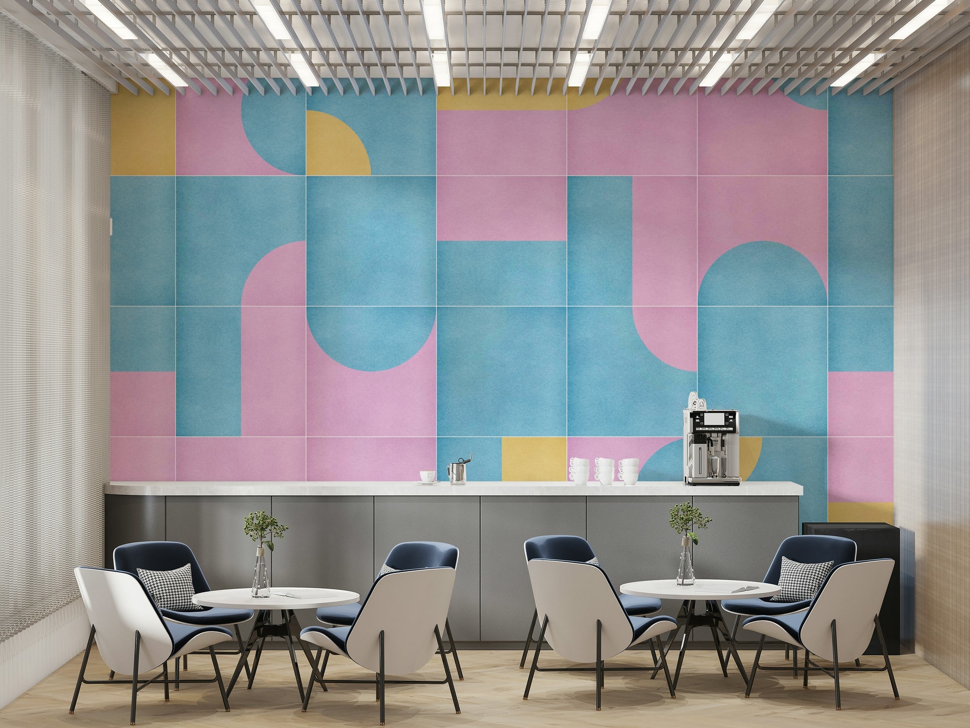 Light-toned geometric tile wallpaper
