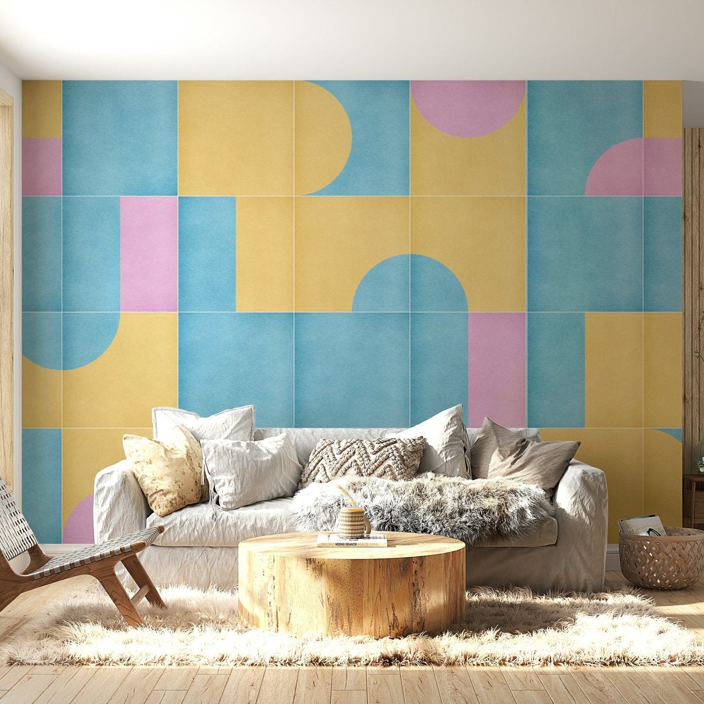 Entryway with tile-style mural wallpaper, GD2592