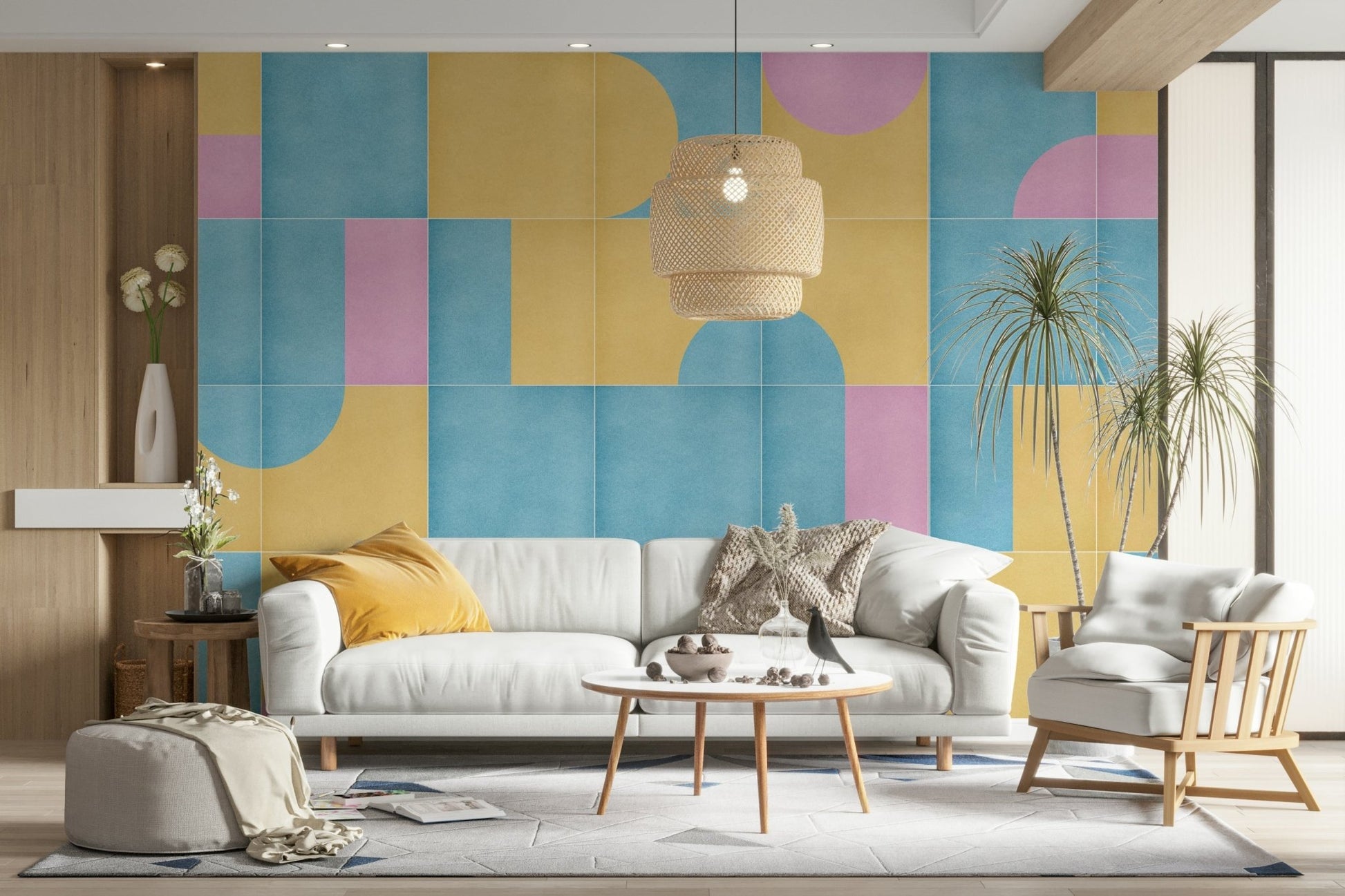 Soft vintage tile mural in neutral shades, GD2592