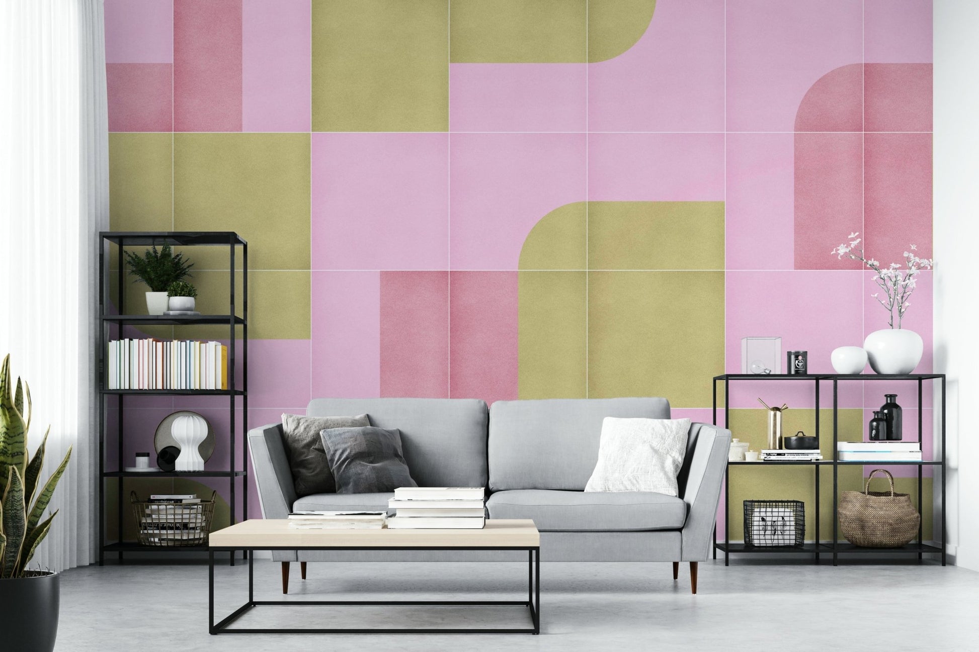 Entryway with classic retro tile mural
