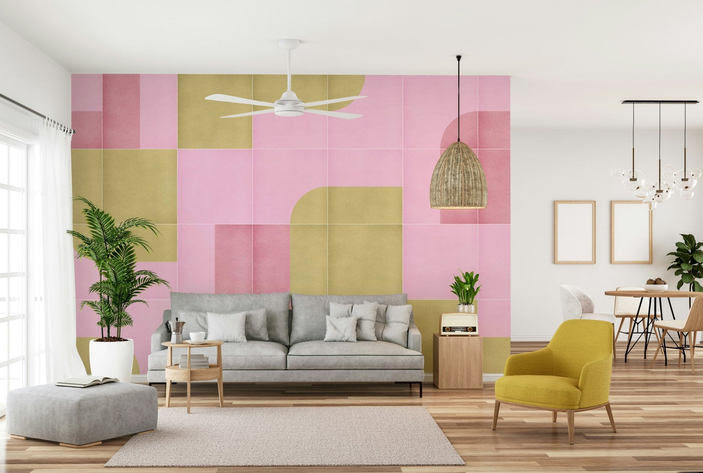 Vintage mural with earthy tile prints

