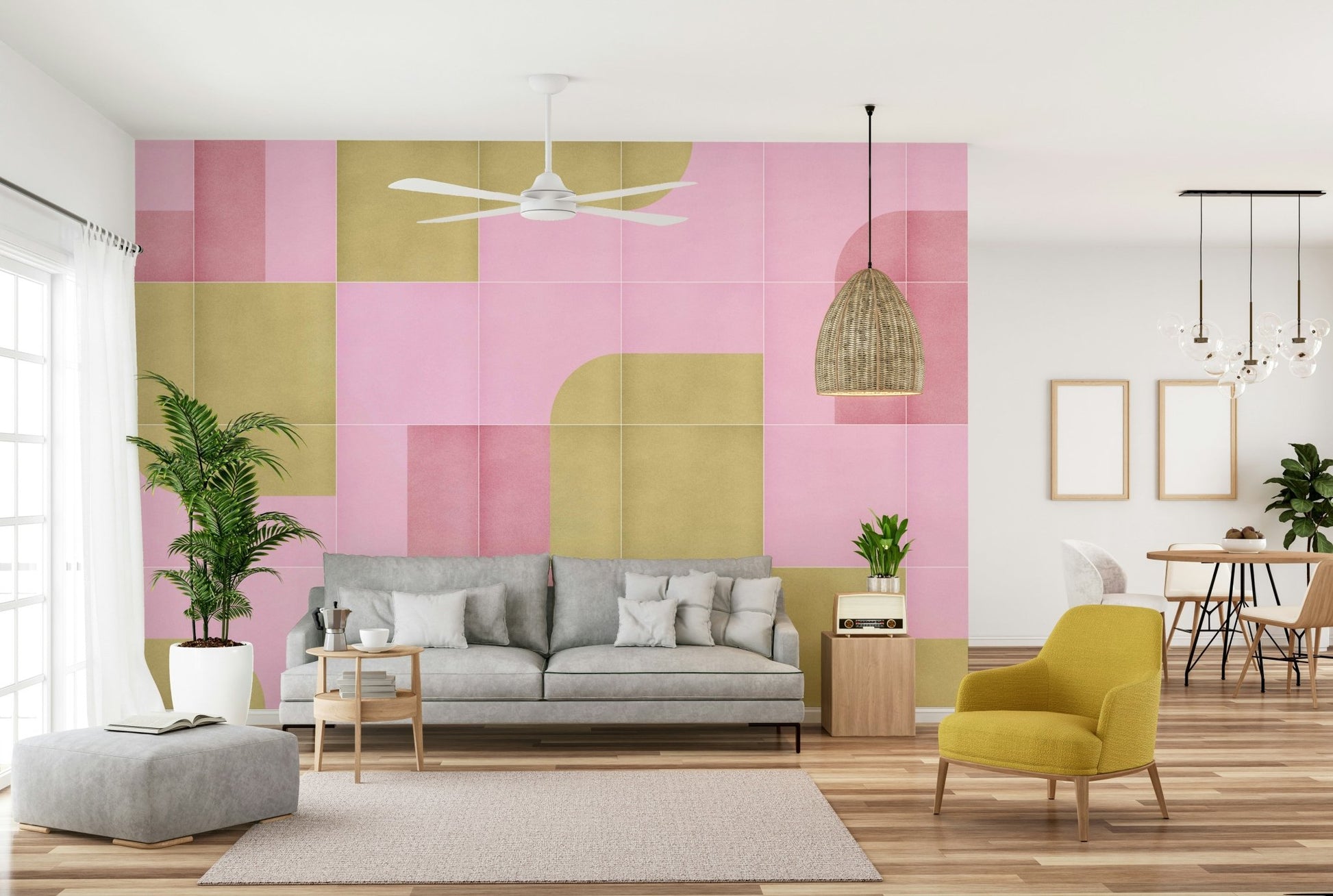 Vintage mural with earthy tile prints
