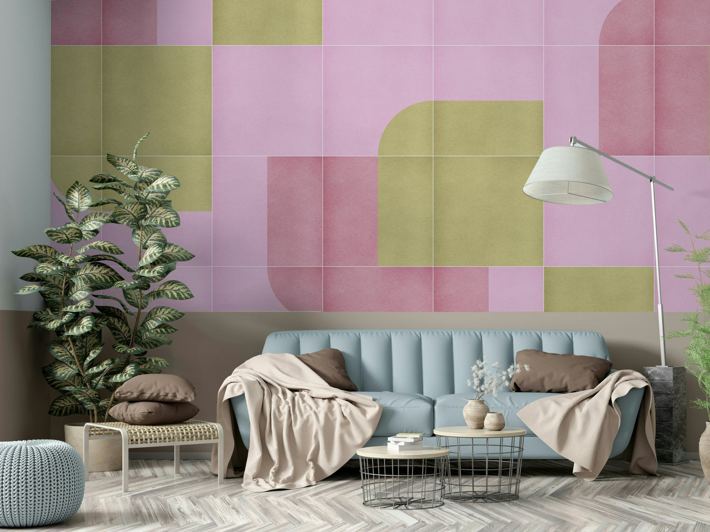 Soft-tone tile mural wallpaper design
