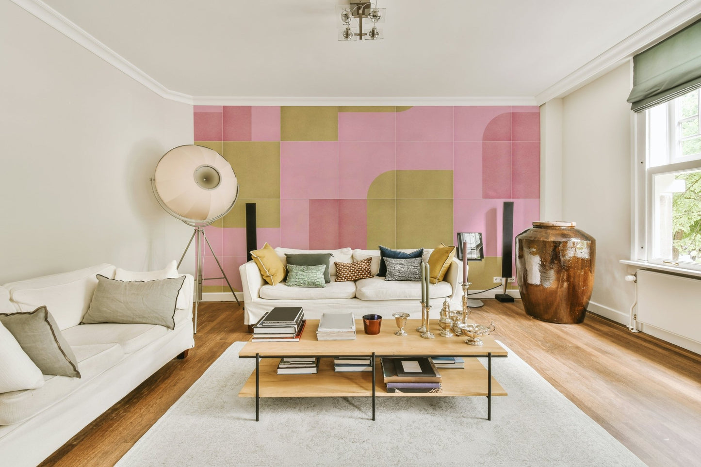 Hand-drawn tile wallpaper design on wall