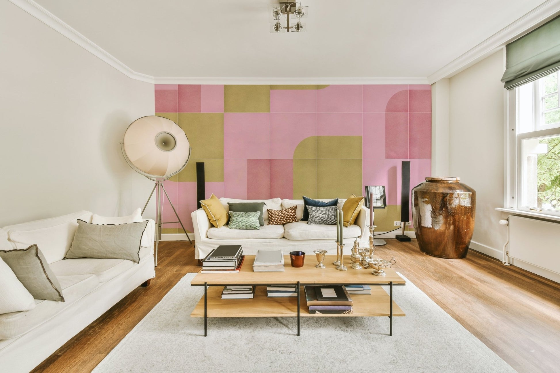 Hand-drawn tile wallpaper design on wall