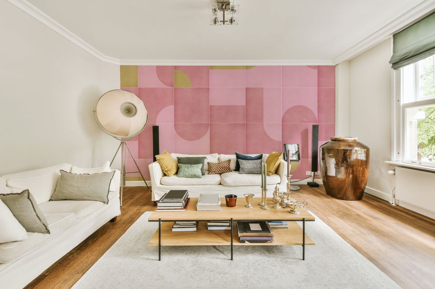Vintage mural wallpaper in faded tones
