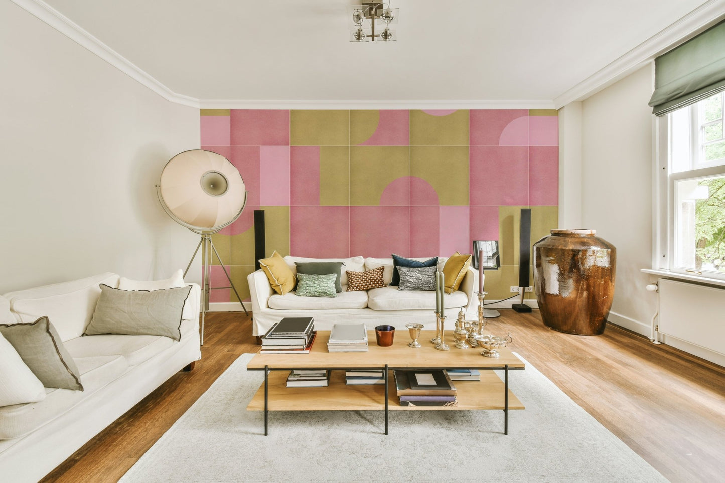 Warm retro tile mural close-up

