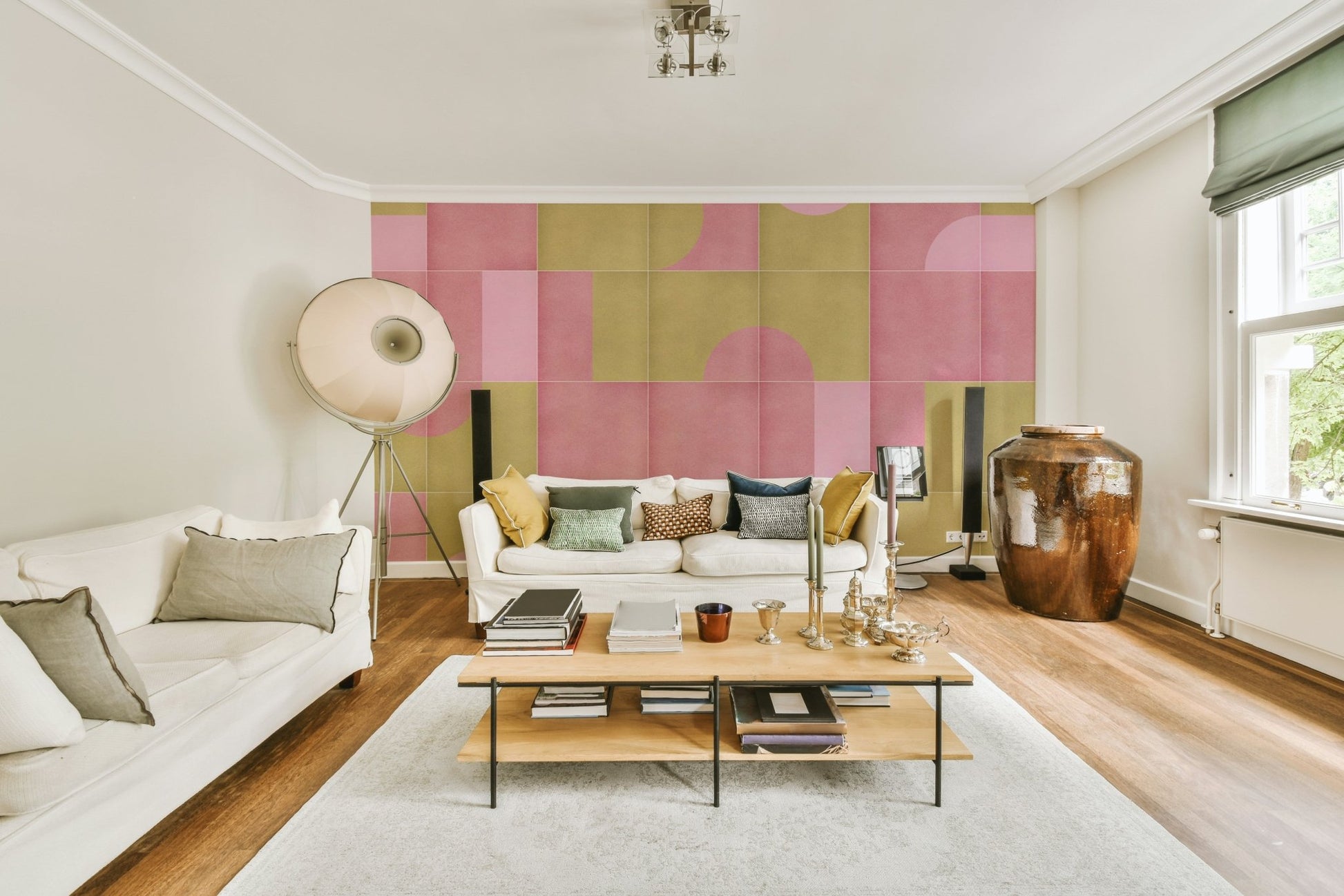 Warm retro tile mural close-up


