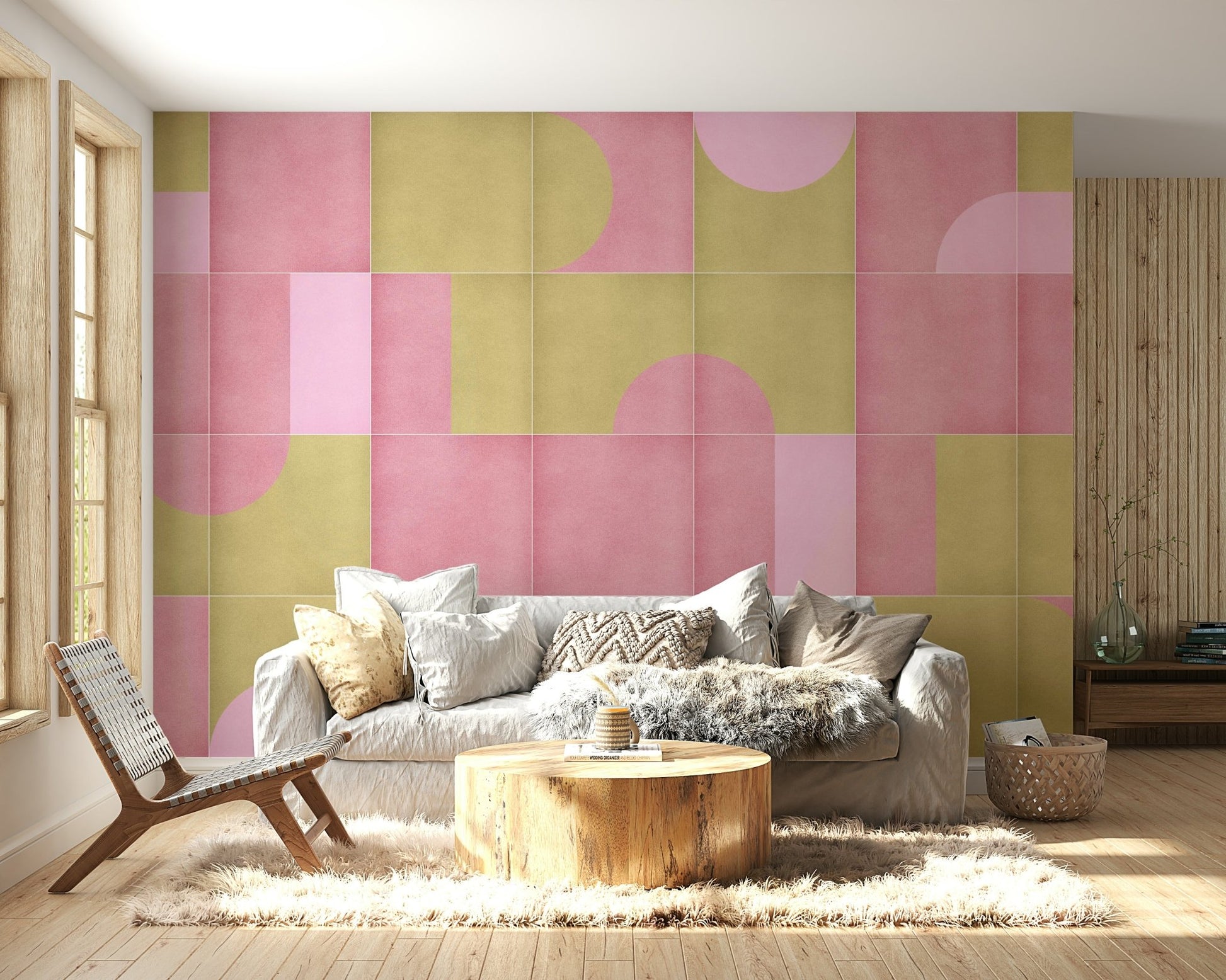 Earthy tile wallpaper pattern on walls