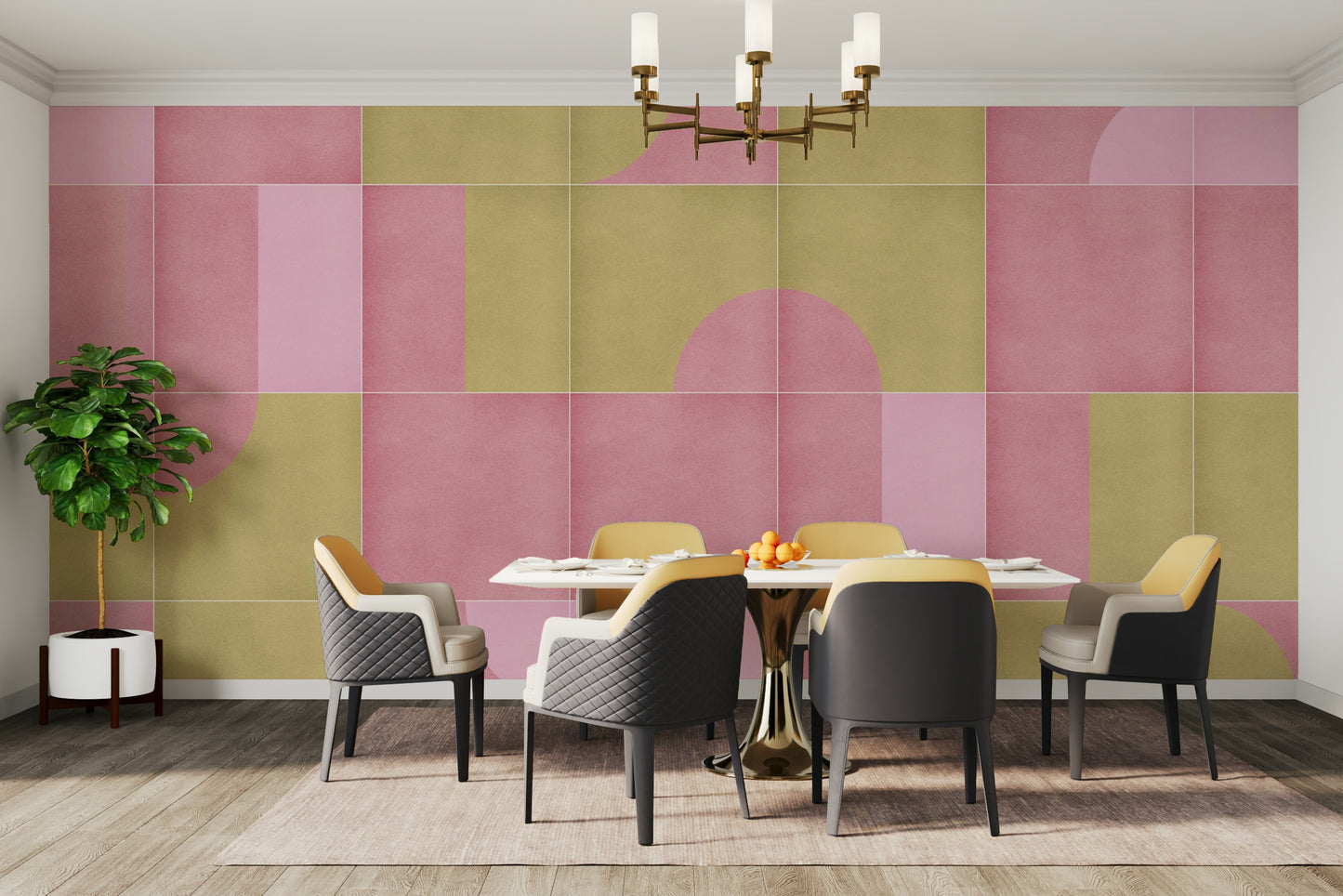 Cosy interior with retro wall mural