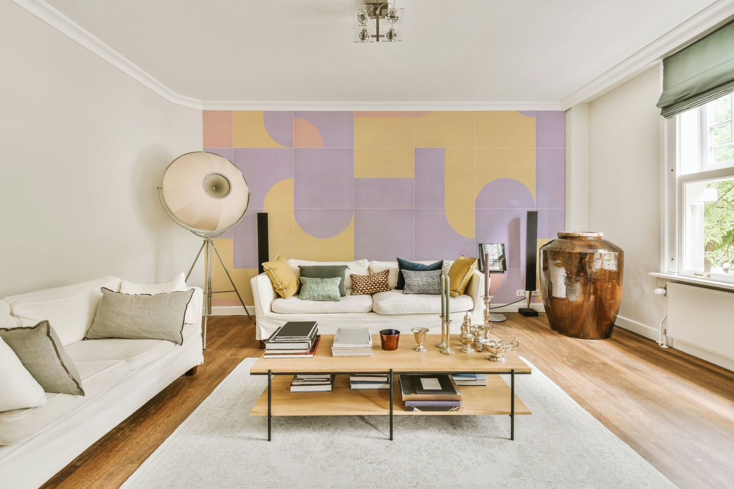 Decorative tile wallpaper in soft hues