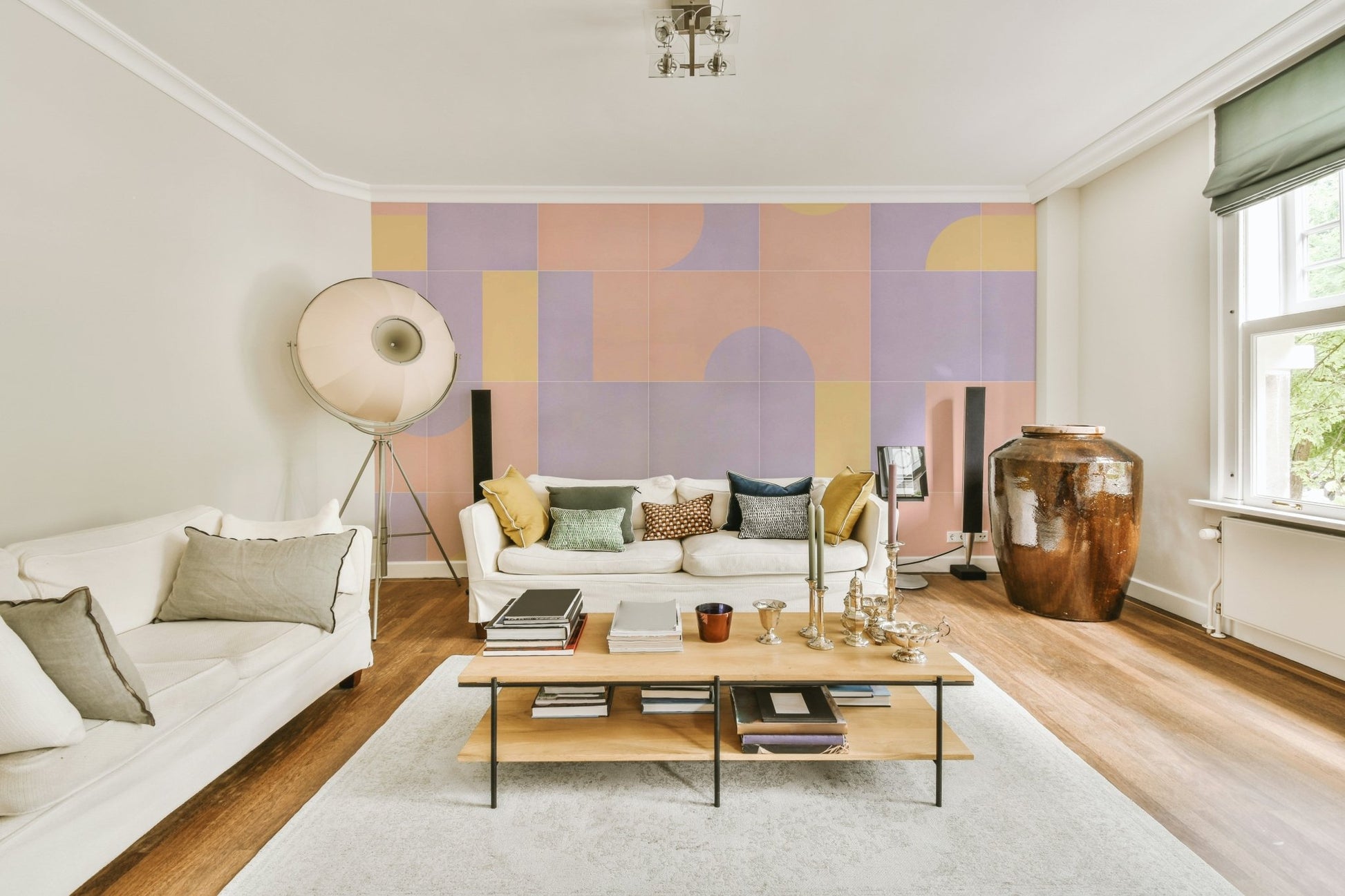 Kitchen wall with retro tile mural wallpaper