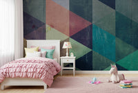 A modern nursery with the textured geometric peel and stick mural.