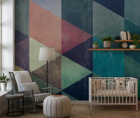 Simple installation of the peel and stick geometric triangle wallpaper.