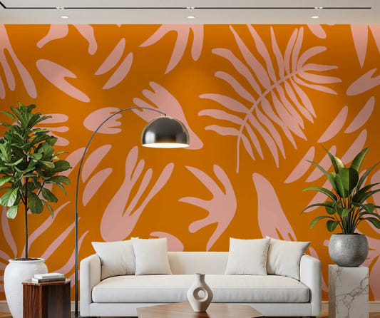 Retro Tropic Bloom Wall Mural bringing orange floral style to a hallwayGD9160