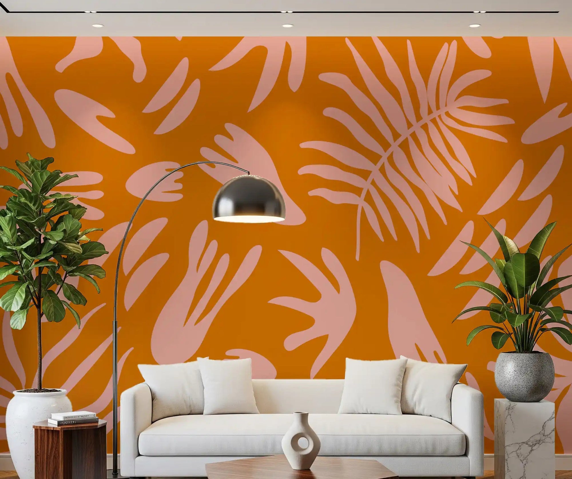 Retro Tropic Bloom Wall Mural bringing orange floral style to a hallwayGD9160