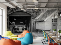 Countryside cottage with retro car wall mural