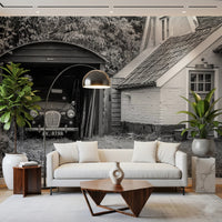 Old style car hideaway black and white wall mural