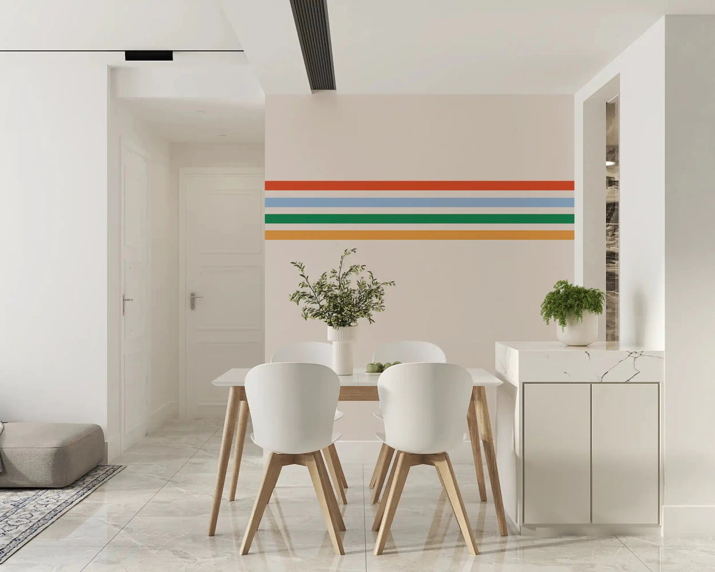 Parallel orange and blue lines on this Retro Vibe wall muralGD9450