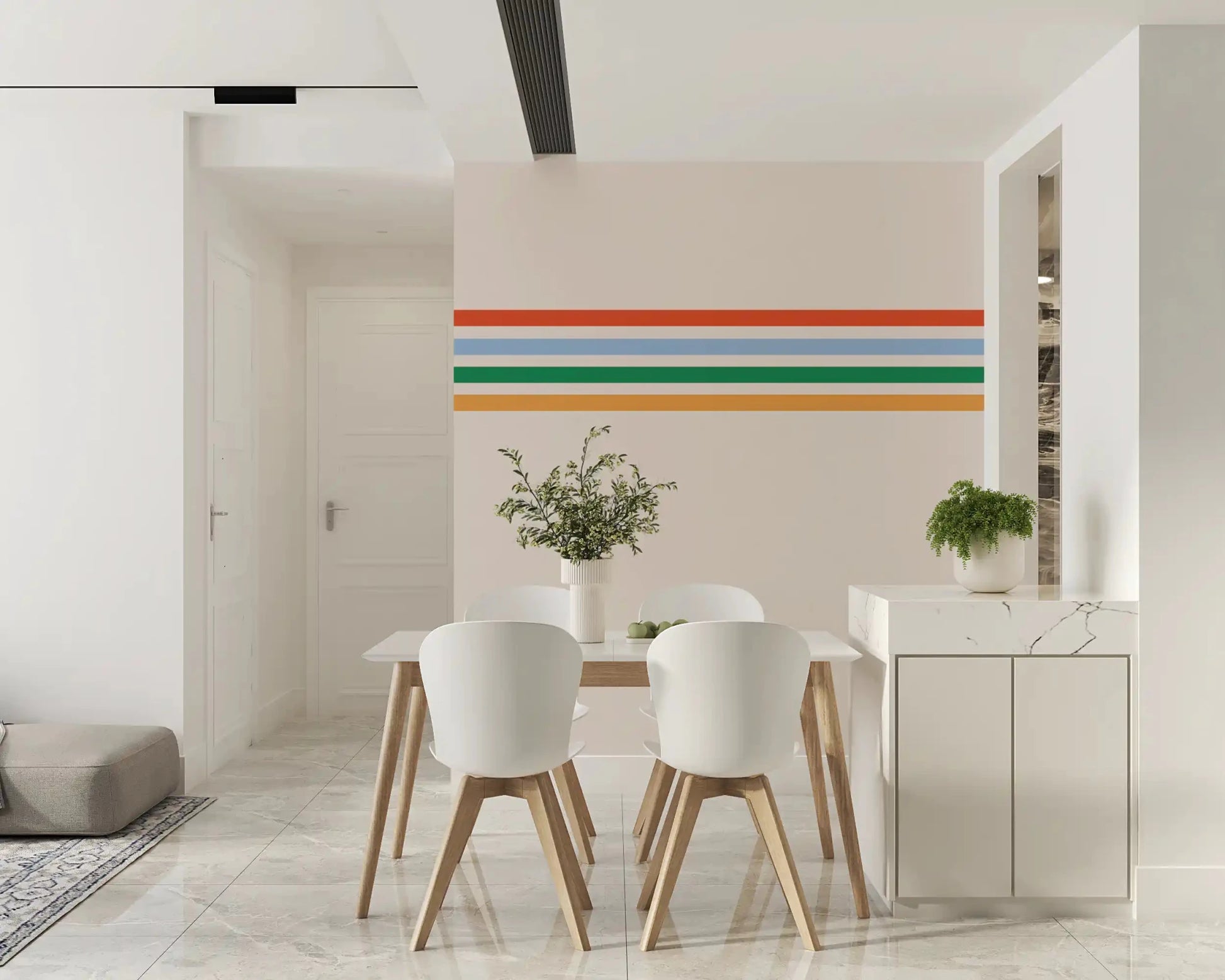 Parallel orange and blue lines on this Retro Vibe wall muralGD9450