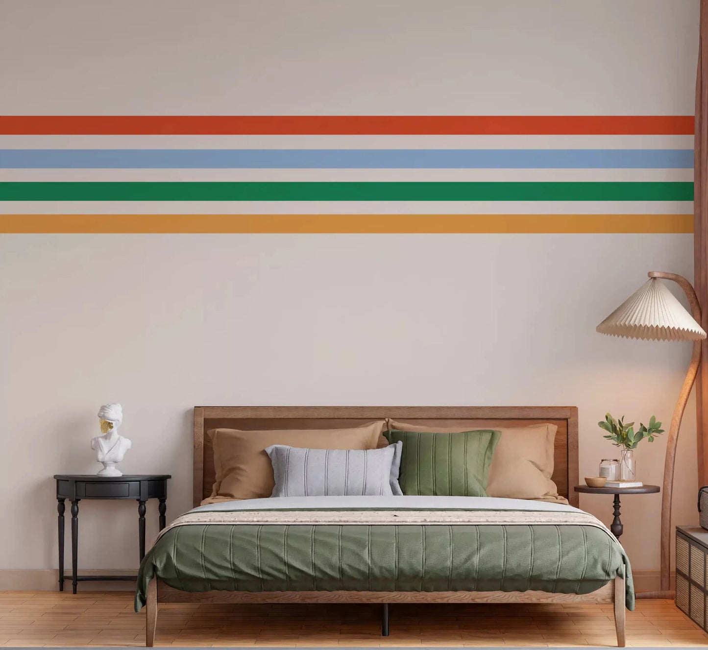 Retro Vibe Stripes wall mural in a minimalist bedroomGD9450