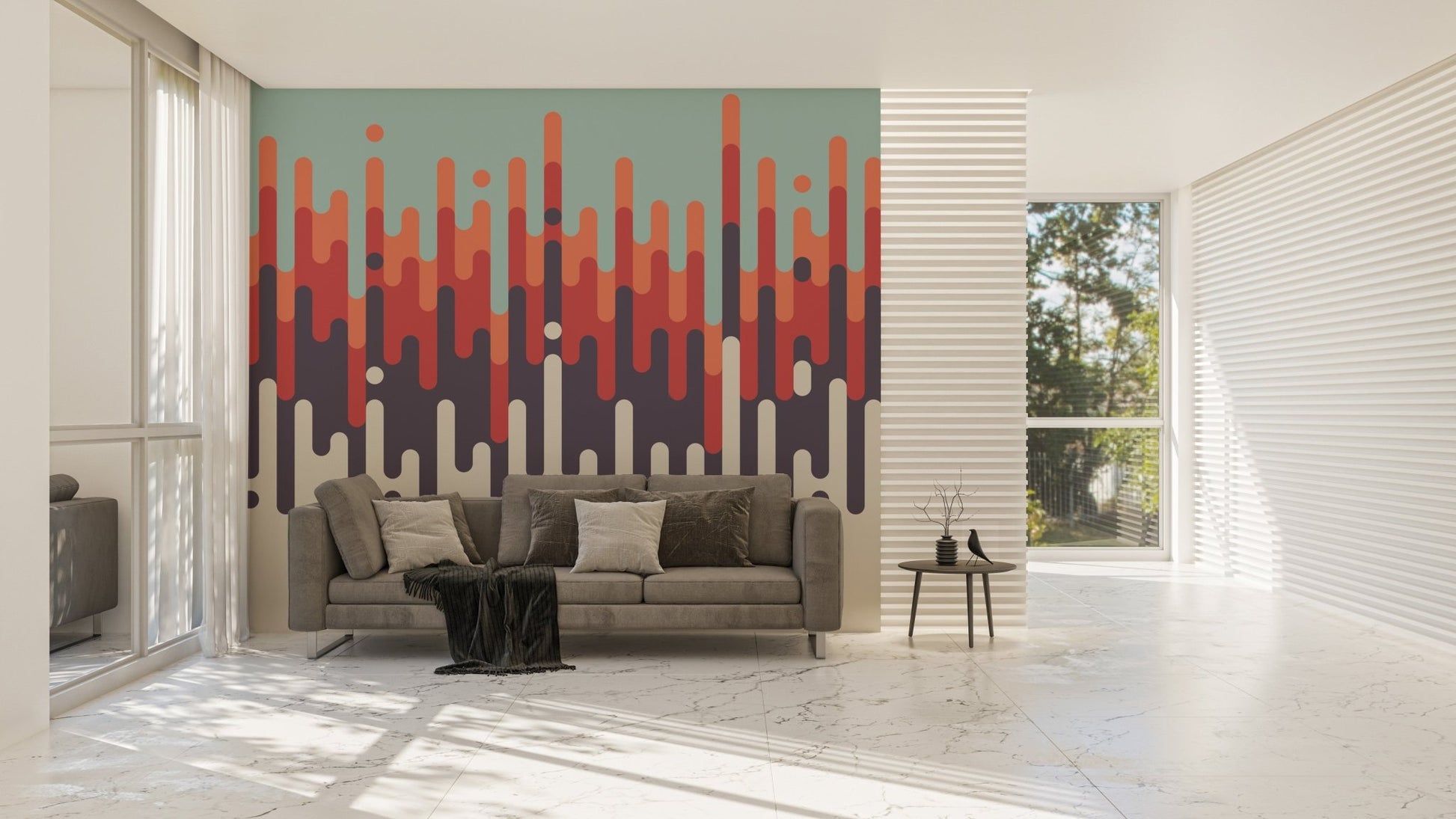 Artistic retro mural featuring gradient colors.