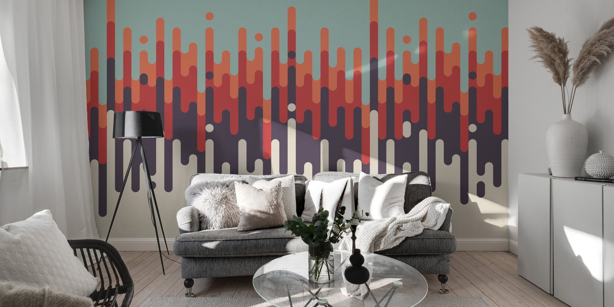 Retro abstract mural with bold dripping hues. A955