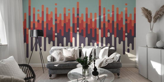 Retro abstract mural with bold dripping hues. A955