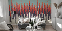 Retro abstract mural with bold dripping hues.