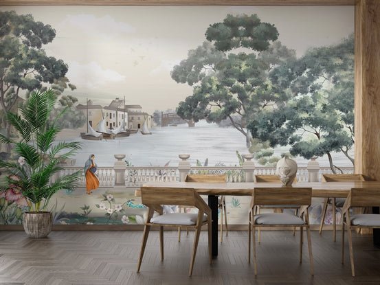 Retro Vintage River City Wallpaper Murals A353