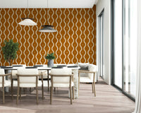 Rust-brown waves wallpaper in retro sienna with vintage warm palette and cream, GD7008
