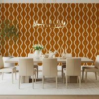 Dining room circled with retro waves in sienna wallpaper, mid-century curves, GD7008