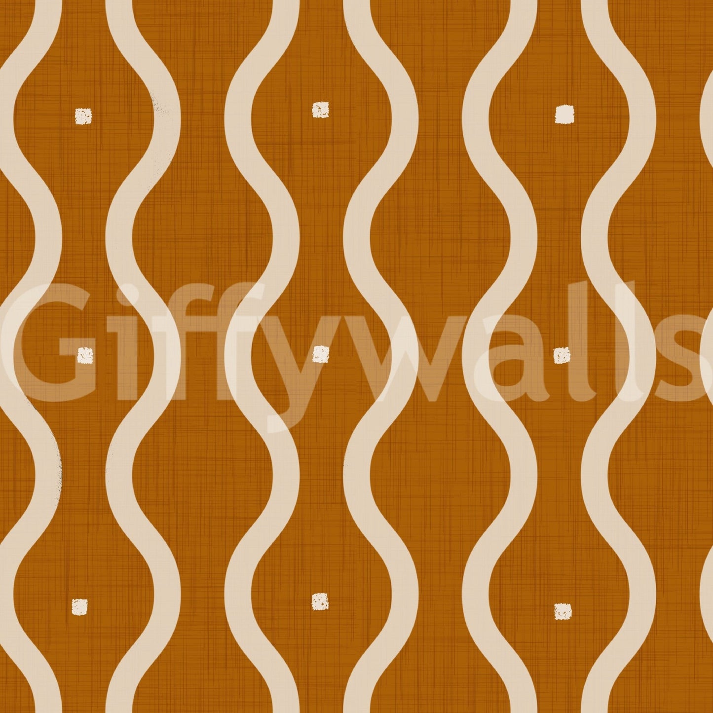 Painterly retro wallpaper with sienna waves, warm curving bands, vintage feel, GD7008