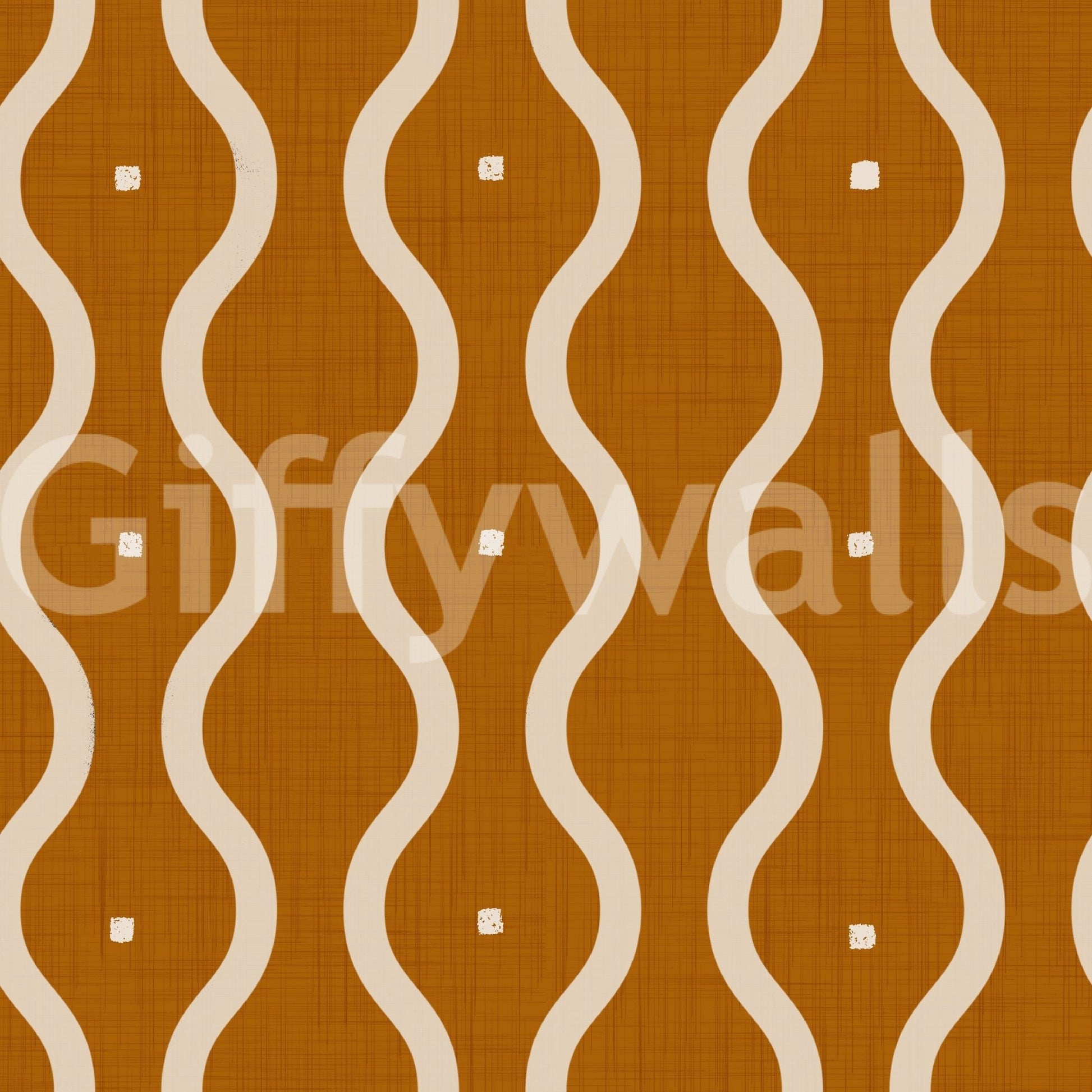 Painterly retro wallpaper with sienna waves, warm curving bands, vintage feel, GD7008