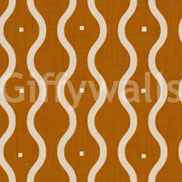 Painterly retro wallpaper with sienna waves, warm curving bands, vintage feel, GD7008