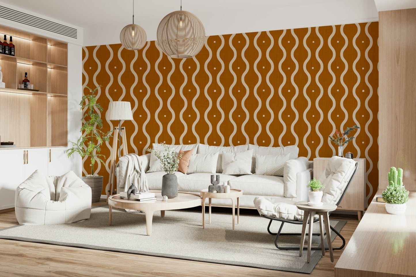 Hallway accented by retro waves sienna wallpaper, vintage warm flow, GD7008