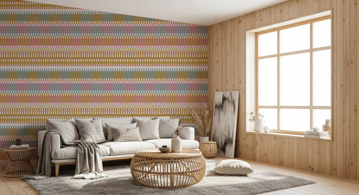 Retro Weave Blocks wallpaper featuring layered stripes and soft colors, GD9240