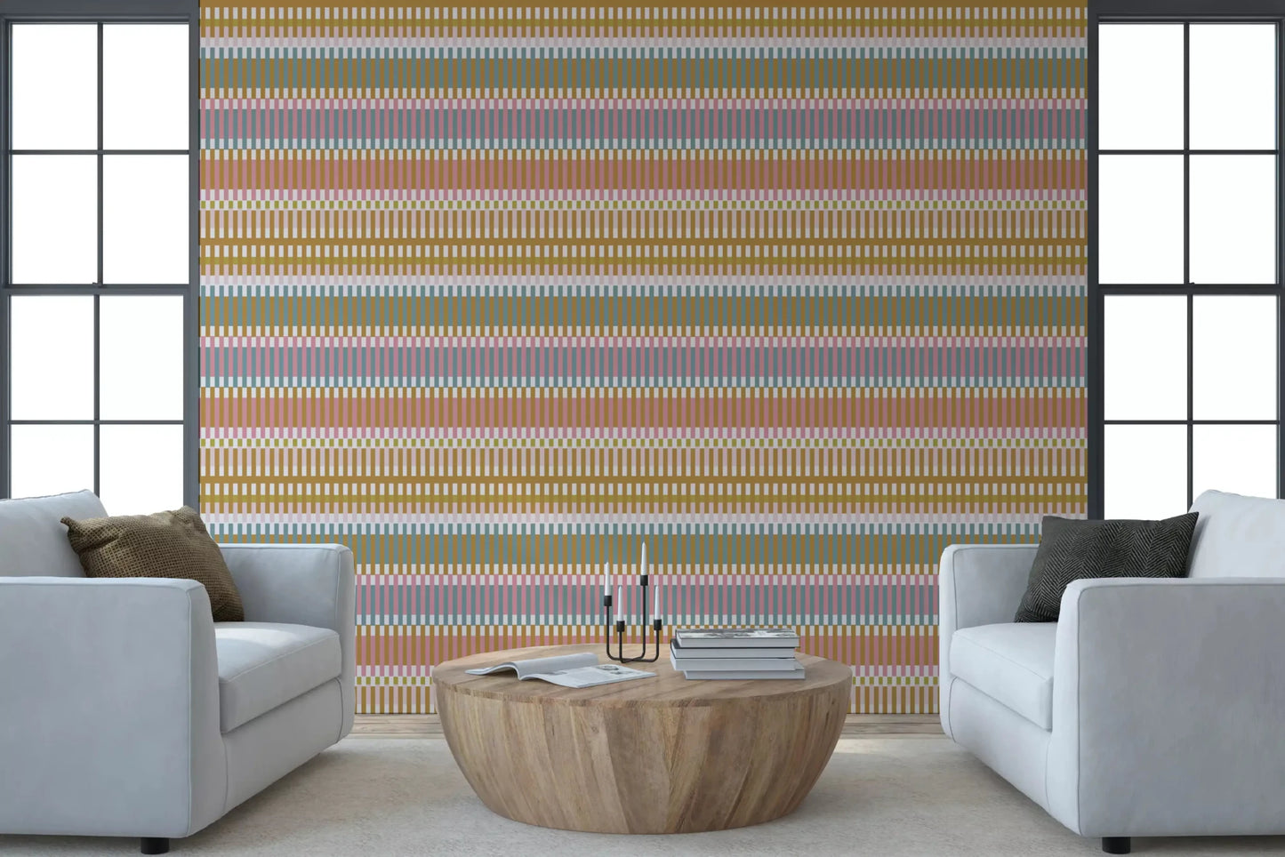 Office room setup with Retro Weave Blocks wallpaper muted tones, GD9240